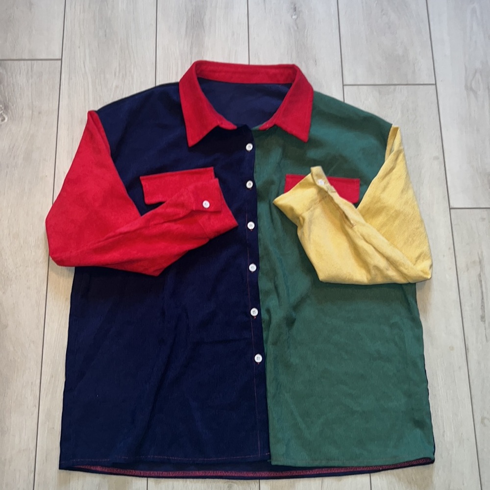 Color Block Ribbed Button Down - image 5